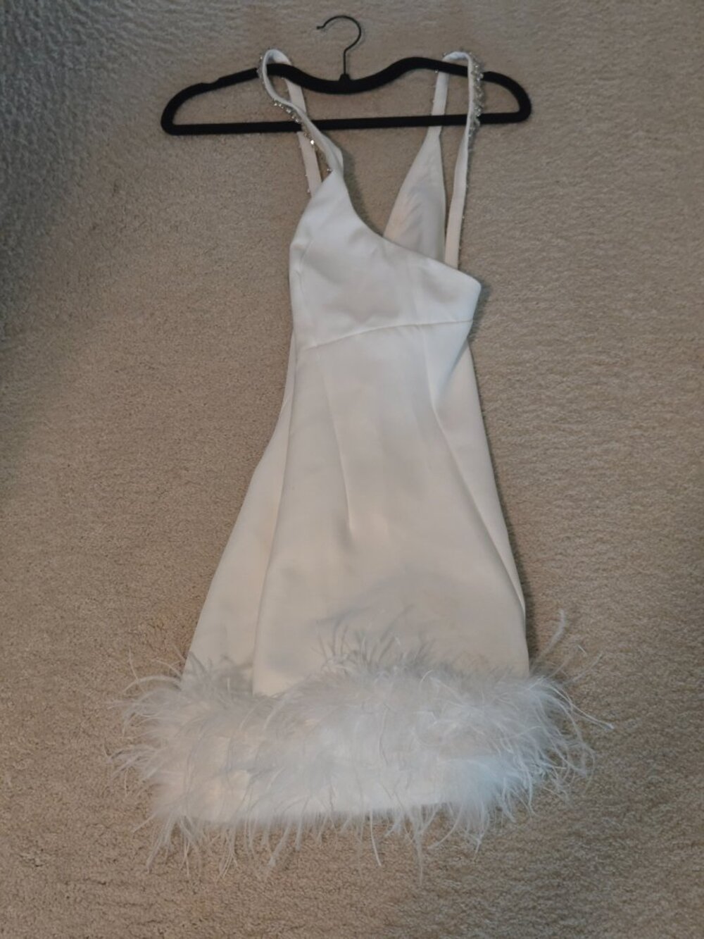 Aqua Womens White Faux Feather Trim Cocktail Party Dress Size XS